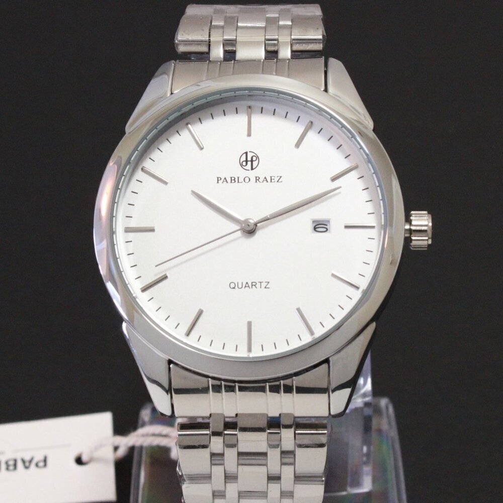 Men's Casual Fashion Watch Silver Tone Butterfly Clasp 40mm - Picture 6 of 13